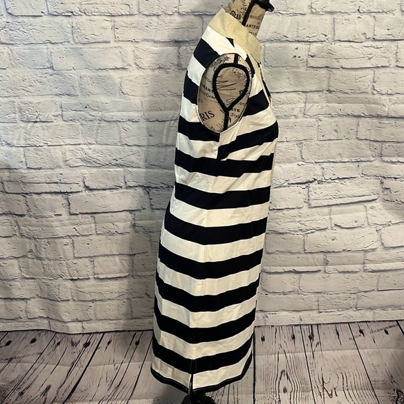 Sail to Sable Nautical Dress Striped Gold Metallic Trim Sleeveless Size Small - Picture 4 of 9